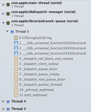 Librariand stack trace at the moment of the crash